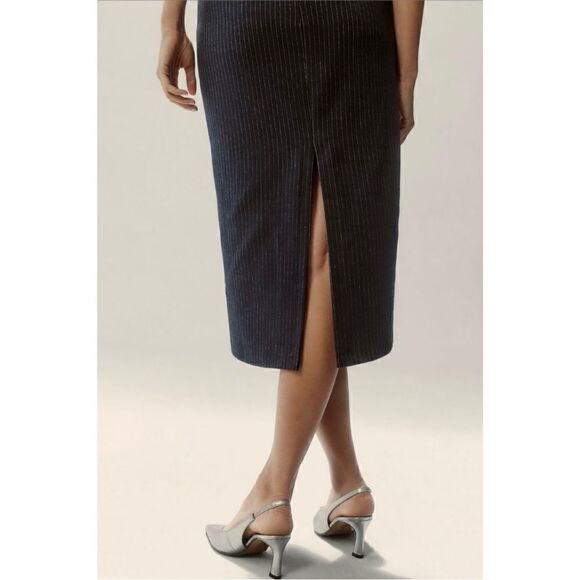 NEW By Anthropologie Navy Menswear Stripe V-Neck Strapless Dress Size 6 10 12 14 - Picture 4 of 4